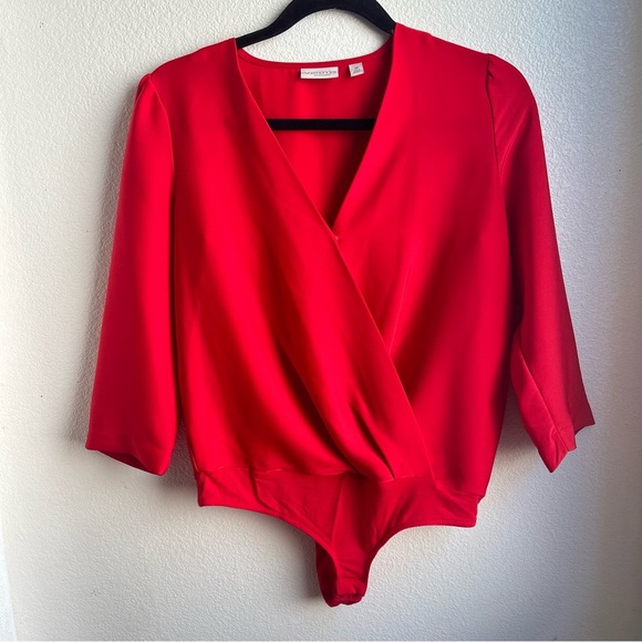 New York and Company | Eva Mendes Red Satin Bodysuit - Picture 2 of 9